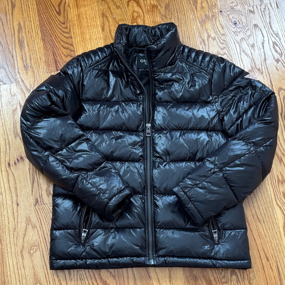 Guess Black Front Zip Puffer Jacket Coat Men’s‎ size Large